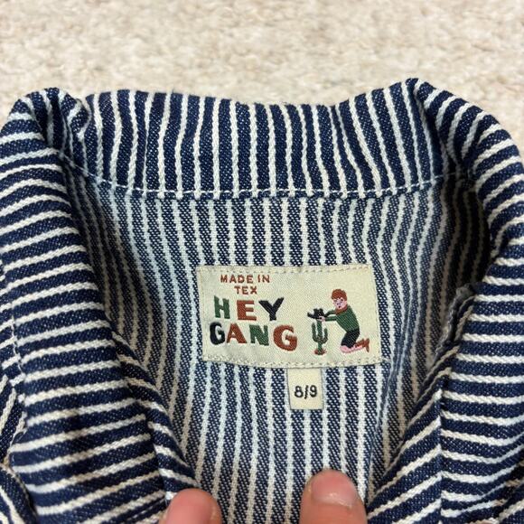 Hey Gang Striped Engineer Short Sleeve Jumpsuit Coveralls Youth Kids 8/9 - Picture 5 of 11